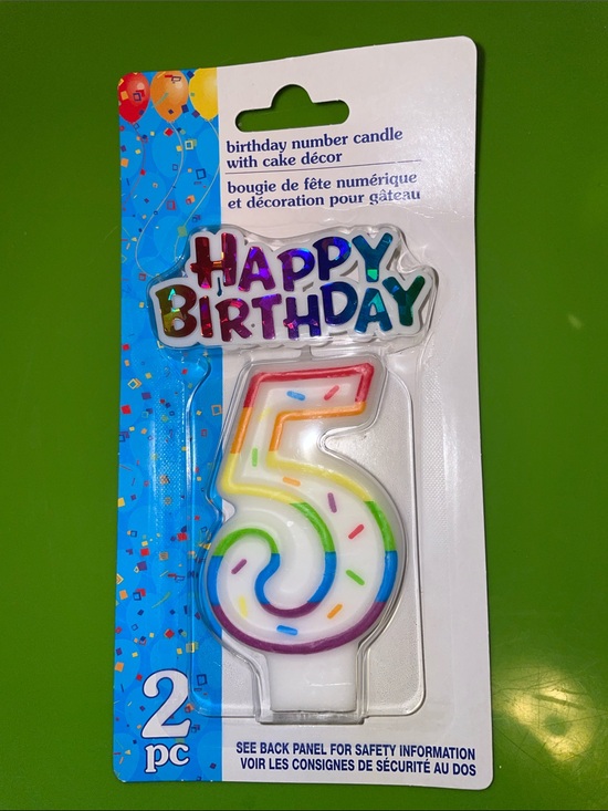 Greenbrier International Other - Rainbow Number 5 Birthday Candle with Happy Birthday Topper